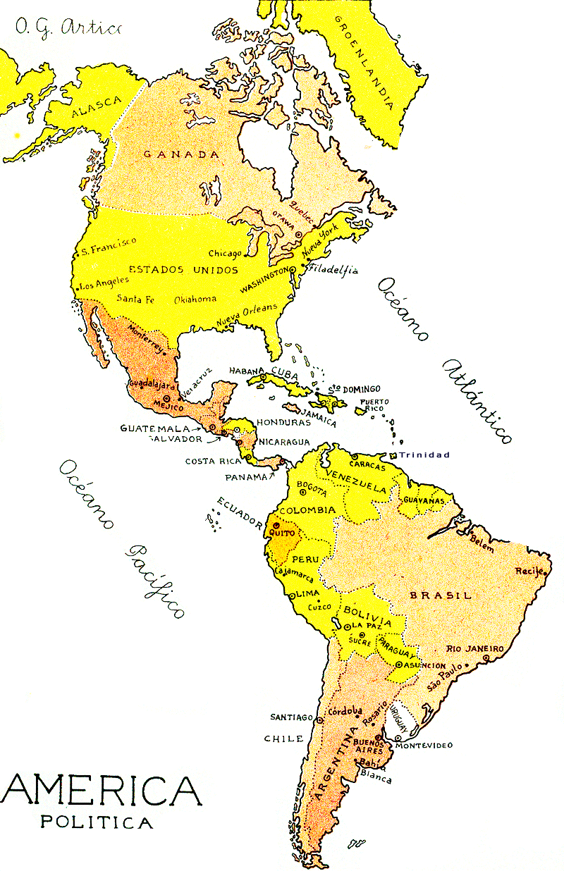 Mapa político del continente americano